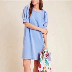 Anthropologie Saturday Sunday Bonnie Blue Puff Sleeve Dress